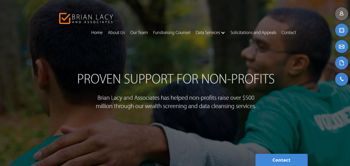 Brian Lacy and Associates homepage with a dark photo and a nonprofit headline