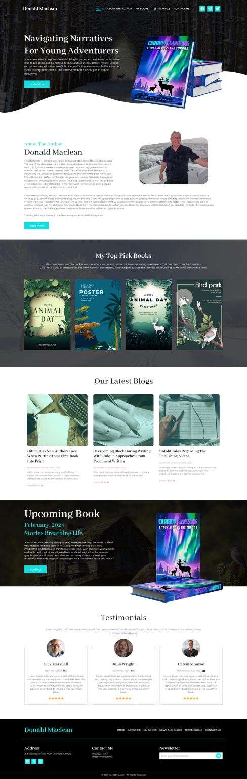 Donald Maclean author homepage with an aurora book cover and a four-book grid