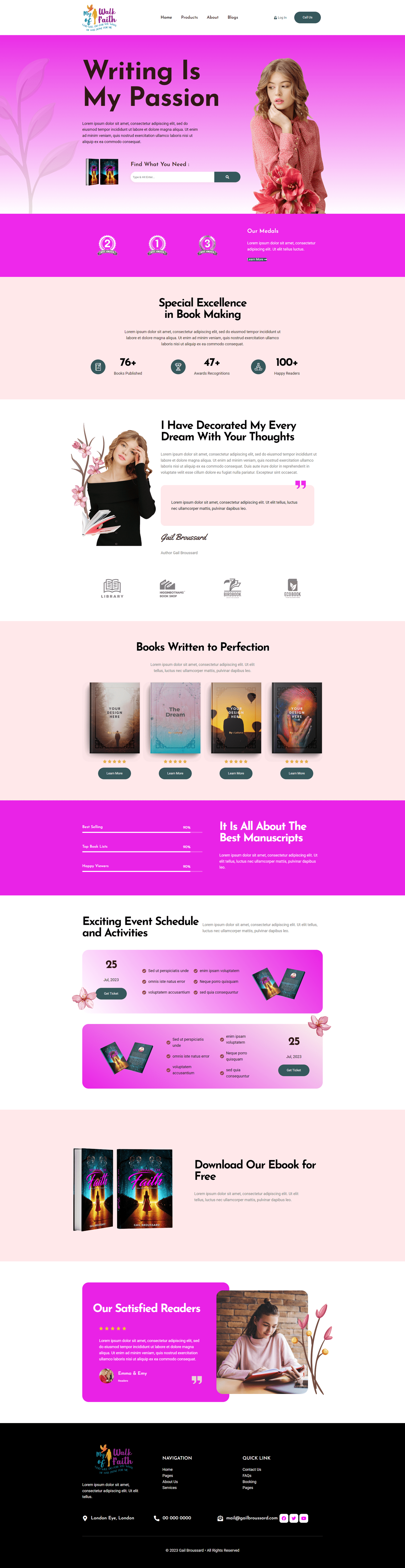 Gail Broussard author homepage with book covers and a writing-led hero